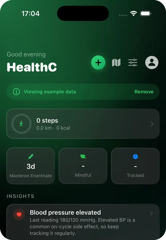 HealthC, Startbildschirm mit Beispieldaten